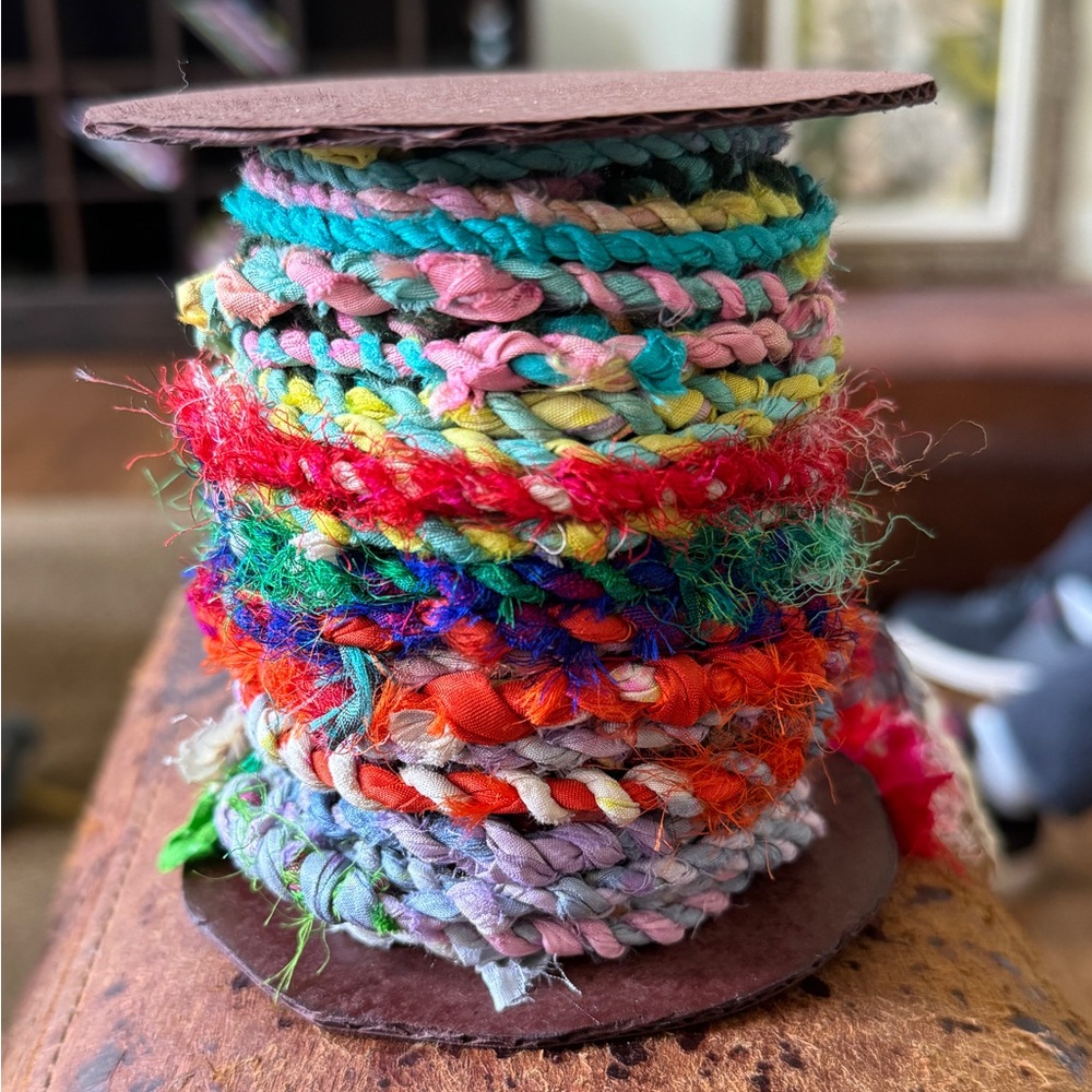 Gift wrap ~ Upcycled Multi-Colored Sari Silk Rag Cloth Boho Giftwrap/Twine/Cord